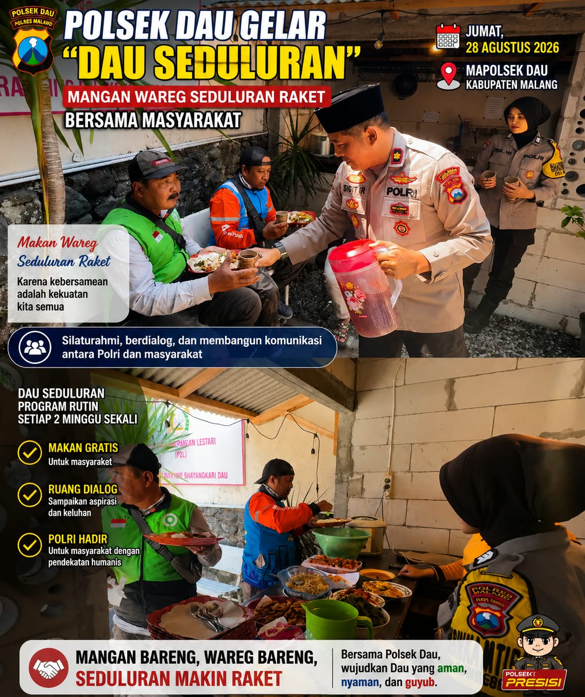 Polsek Dau Gelar “Dau Seduluran”, Makan Gratis untuk Pererat Kedekatan dengan Masyarakat